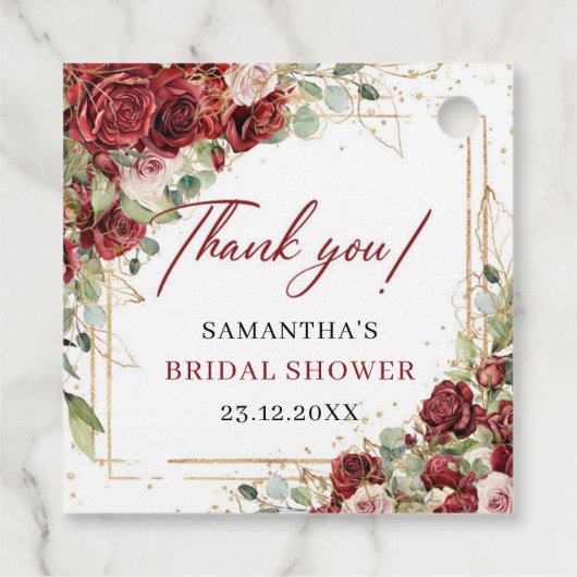 Boho bordeaux en blozen rozen Vrijgezellenfeest Bedankjes Labels (Achterkant)