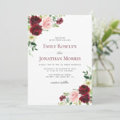 boho bordeaux et faire-part de mariage florale rou (Debout devant)