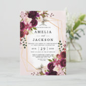 Boho Bordeaux Florals Geometrische uitnodiging (Staand voorkant)