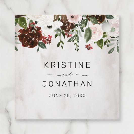 Boho bordeaux roze roos bloemenbruiloft dank u bedankjes labels (Achterkant)