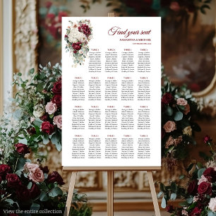 Boho bordeaux wit gouden bloemstuk stoelindeling b poster