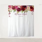 Boho-bordeauxkleurig bloemen bruiloftsfotobackdrop wandkleed (Voorkant)
