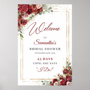 Boho bordeauxrood en blos Bridal Count down teken Poster