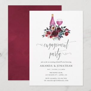 Boho bordeauxrood & marineblauwe verlovingsfeest w kaart