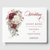 Boho bordeauxroze goud bloem bruiloft gast boek (Voorkant)