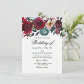 Boho Bordo Bourgogne Faire-part de mariage de fleu (Debout devant)