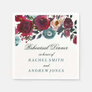 Boho Bordo Burgundy Red Flowers Rehearsal Dinner Servetten