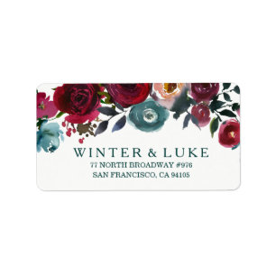 Boho Bordo Burgundy Red Flowers Weduwadres Etiket