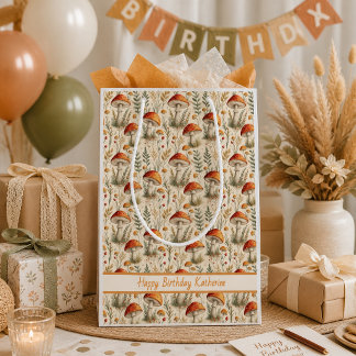 Boho Bos Paddenstoel Patroon Medium Cadeauzakje
