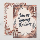 Boho Bosbruiloftkaart met Paddenstoelen & Vrouweli Kaart (Voorkant / Achterkant)