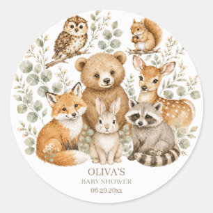 Boho bosdieren baby shower ronde sticker