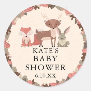 Boho-bosdieren bos babyshower favor ronde sticker