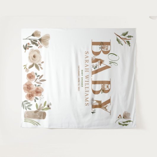Boho bosdieren Bruin Oh Baby Shower Foto Wandkleed (Voorkant (horizontaal))