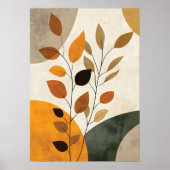 Boho Botanical Abstract Leaves Neutral Earth Tone Poster (Voorkant)