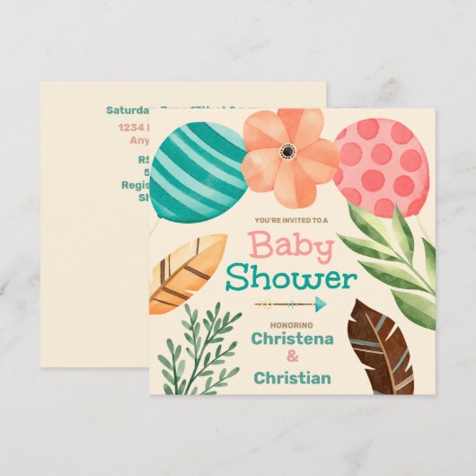 Boho Botanical Baby Shower Kaart (Voorkant / Achterkant)