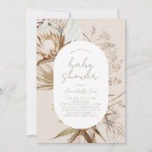 Boho Botanical Beige Baby shower Invitation (Devant)