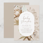 Boho Botanical Beige Baby shower Invitation (Devant / Derrière)