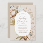 Boho Botanical Beige Virtual Baby shower Kaart (Voorkant / Achterkant)