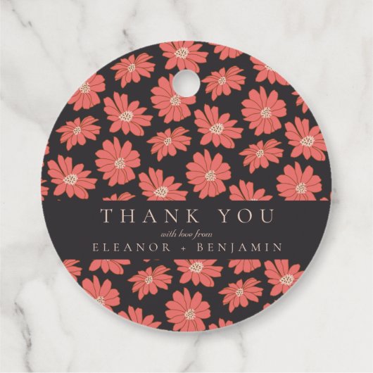 Boho Botanical Black Red Custom Weddenschap Bedank Bedankjes Labels (Achterkant)