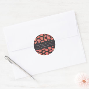 Boho Botanical Black Red Wedding Return Address Ronde Sticker
