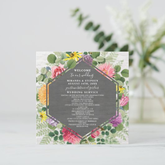Boho Botanical Brick Wildflower Wedding Program Programma (Staand voorkant)