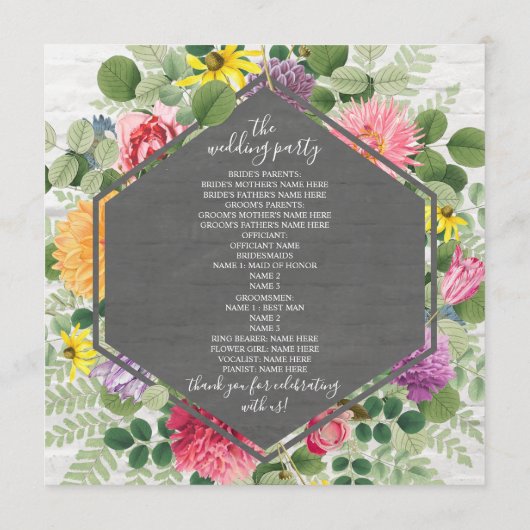 Boho Botanical Brick Wildflower Wedding Program Programma (Achterkant)