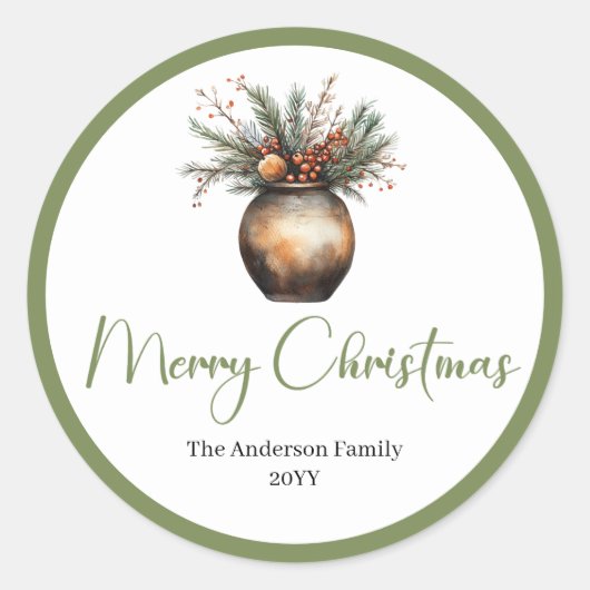 Boho Botanical Christmas Bouquet Modern Sticker (Voorkant)