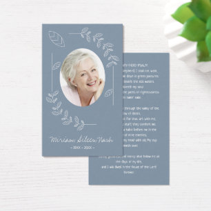 Boho Botanical Dusty Blue Photo Funeral Card Visitekaartje