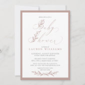 Boho Botanical Dusty Roos Pink Script Baby shower Kaart (Voorkant)