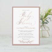 Boho Botanical Dusty Roos Pink Script Baby shower Kaart (Staand voorkant)