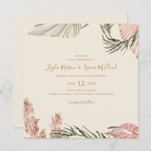 Boho Botanical | Eenvoudig Ivory Square Weddenscha Kaart (Voorkant / Achterkant)