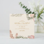 Boho Botanical | Eenvoudig Olive Green Square Wedd Kaart (Staand voorkant)