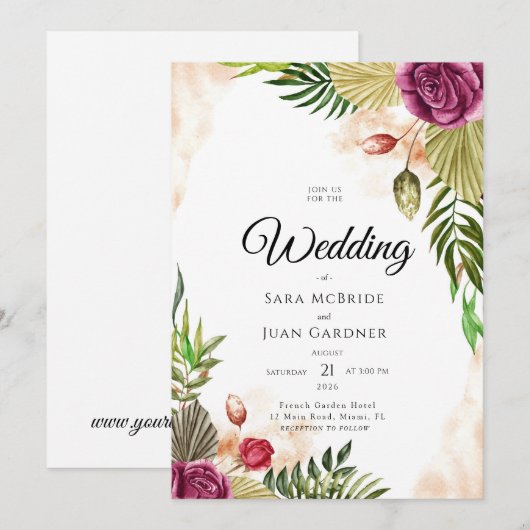 Boho Botanical Elegance Wedding Invitation (Devant / Derrière)