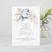 Boho Botanical Floral Modern Dusty Blue Wedding Kaart (Staand voorkant)