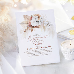 Boho Botanical Floral Terracotta Engagement Party Kaart