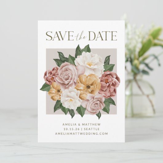 Boho Botanical Flower Bouquet Elegant Wedding Save The Date (Staand voorkant)