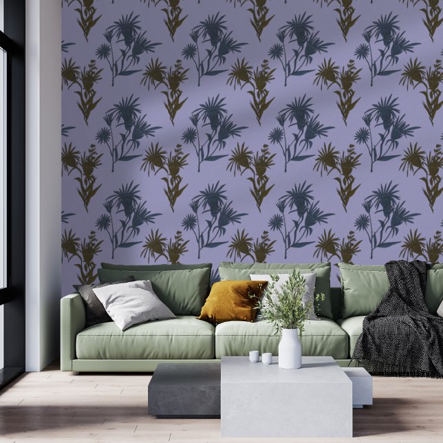 Boho Botanical Flower Pattern Blue Behang (Creator heeft geüpload)