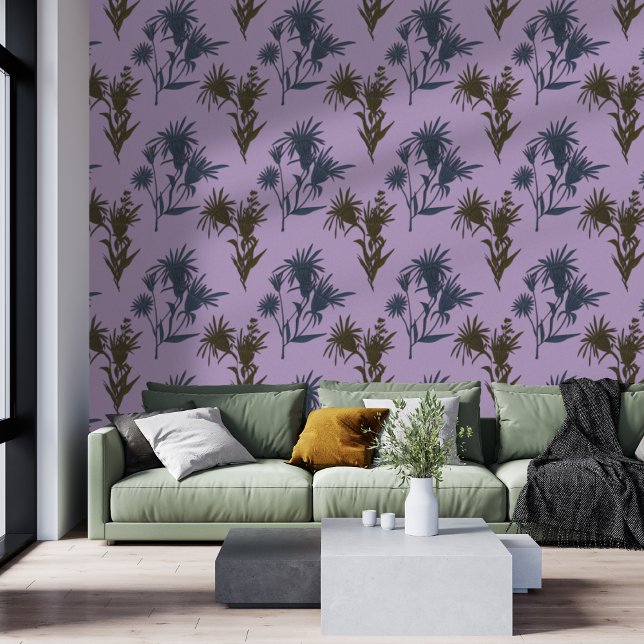 Boho Botanical Flower Pattern Lavender Behang (Creator heeft geüpload)