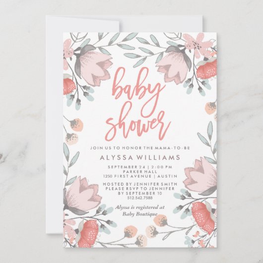 Boho Botanical Flowers Baby shower Kaart (Voorkant)