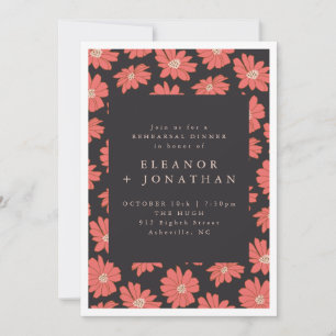 Boho Botanical Flowers Black Red Rehearsal Dinner Kaart