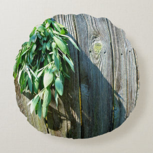 Boho botanical herb bladeren rustic Barn-wood Rond Kussen
