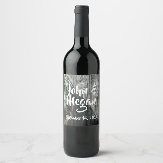 Boho botanical herb bladeren rustic Barn-wood Wijn Etiket (Voorkant)