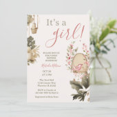 Boho botanical Het is een meisje Baby shower Kaart (Staand voorkant)