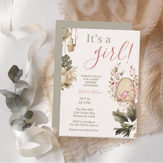 Boho botanical Het is een meisje Baby shower Kaart
