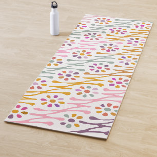 Boho Botanical Illustration Pattern Colorful Yogamat