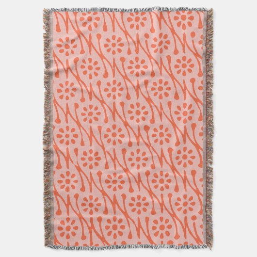 Boho Botanical Illustration Pattern Coral Blush Deken (Voorkant Verticaal)