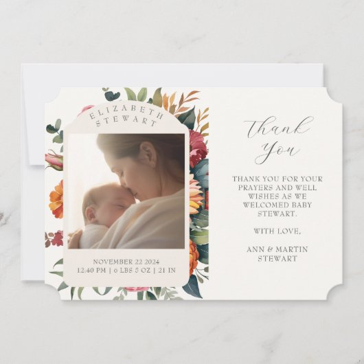 Boho Botanical Merci Baby Faire-part de naissance (Devant)