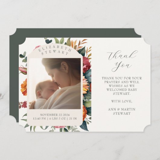 Boho Botanical Merci Baby Faire-part de naissance (Devant / Derrière)