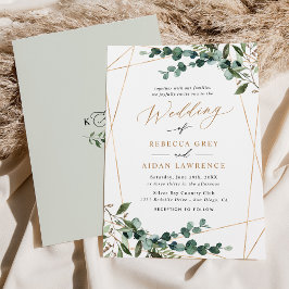Boho Botanical Modern Greenery Gold Wedding Kaart