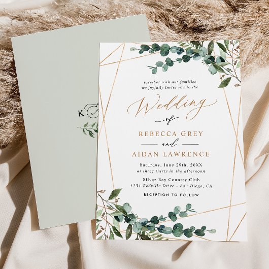 Boho Botanical Modern Greenery Gold Wedding Kaart